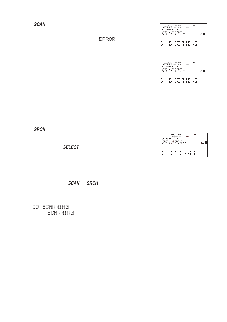 Id scan mode, Error, Id scanning | Scanning | Uniden UBC780XLT User Manual | Page 50 / 92