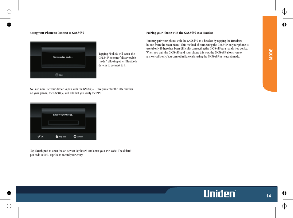 Mo d e | Uniden GNS8435 User Manual | Page 21 / 120