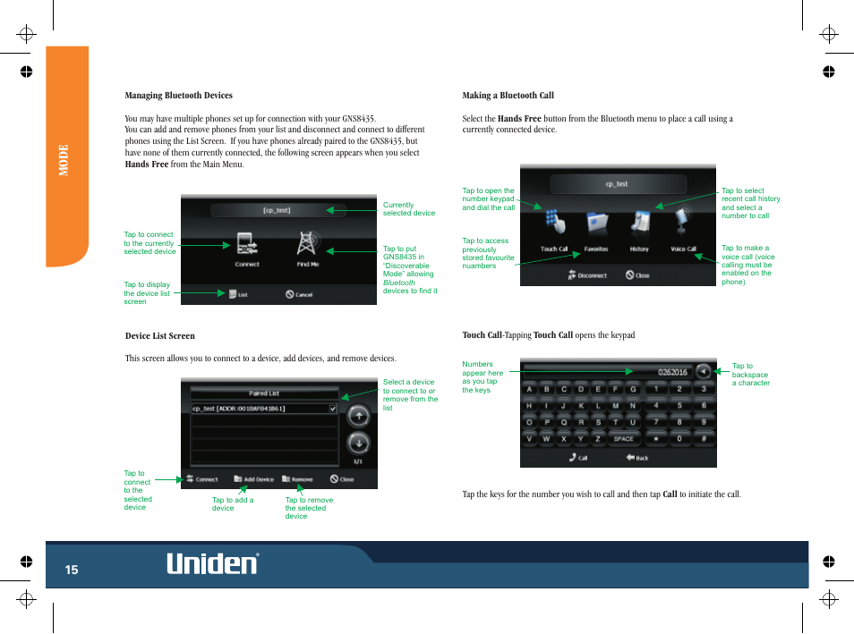 Mo d e | Uniden GNS8435 User Manual | Page 22 / 120
