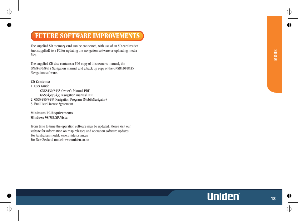 Future software improvements | Uniden GNS8435 User Manual | Page 25 / 120
