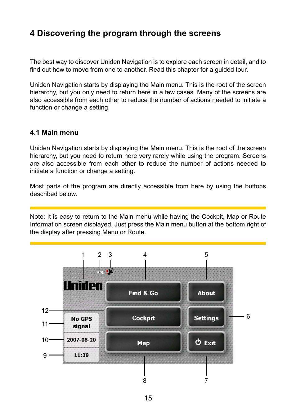 4 discovering the program through the screens | Uniden GNS8435 User Manual | Page 43 / 120