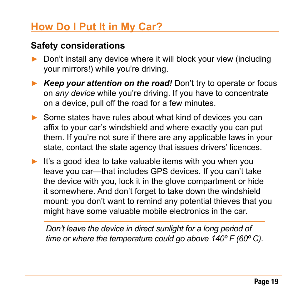 How do i put it in my car, Safety considerations | Uniden TRAX430 User Manual | Page 19 / 84