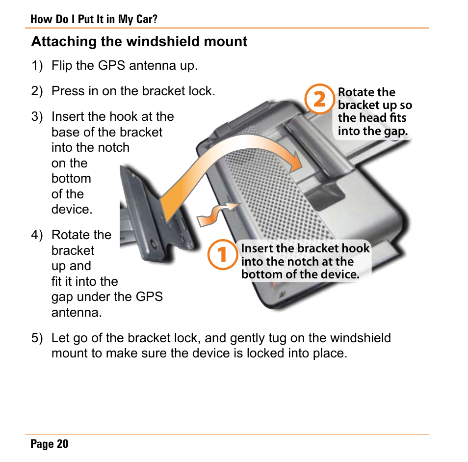Attaching the windshield mount | Uniden TRAX430 User Manual | Page 20 / 84