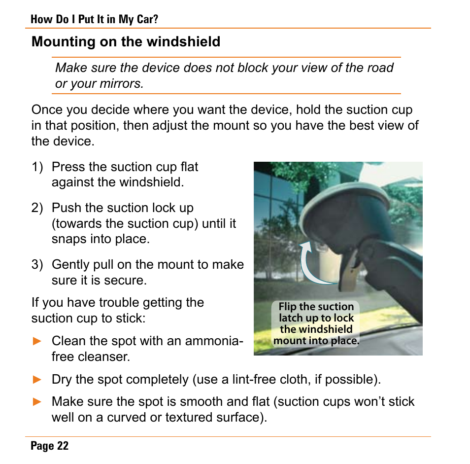 Mounting on the windshield | Uniden TRAX430 User Manual | Page 22 / 84