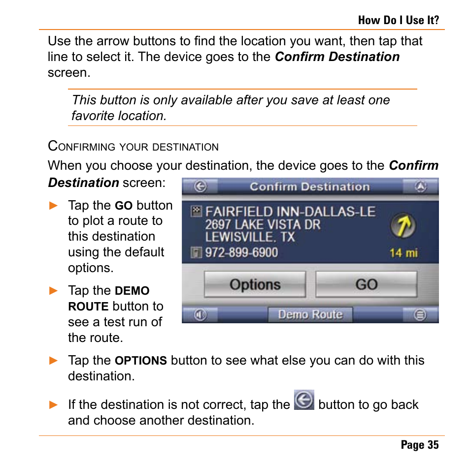 Confirming your destination | Uniden TRAX430 User Manual | Page 35 / 84