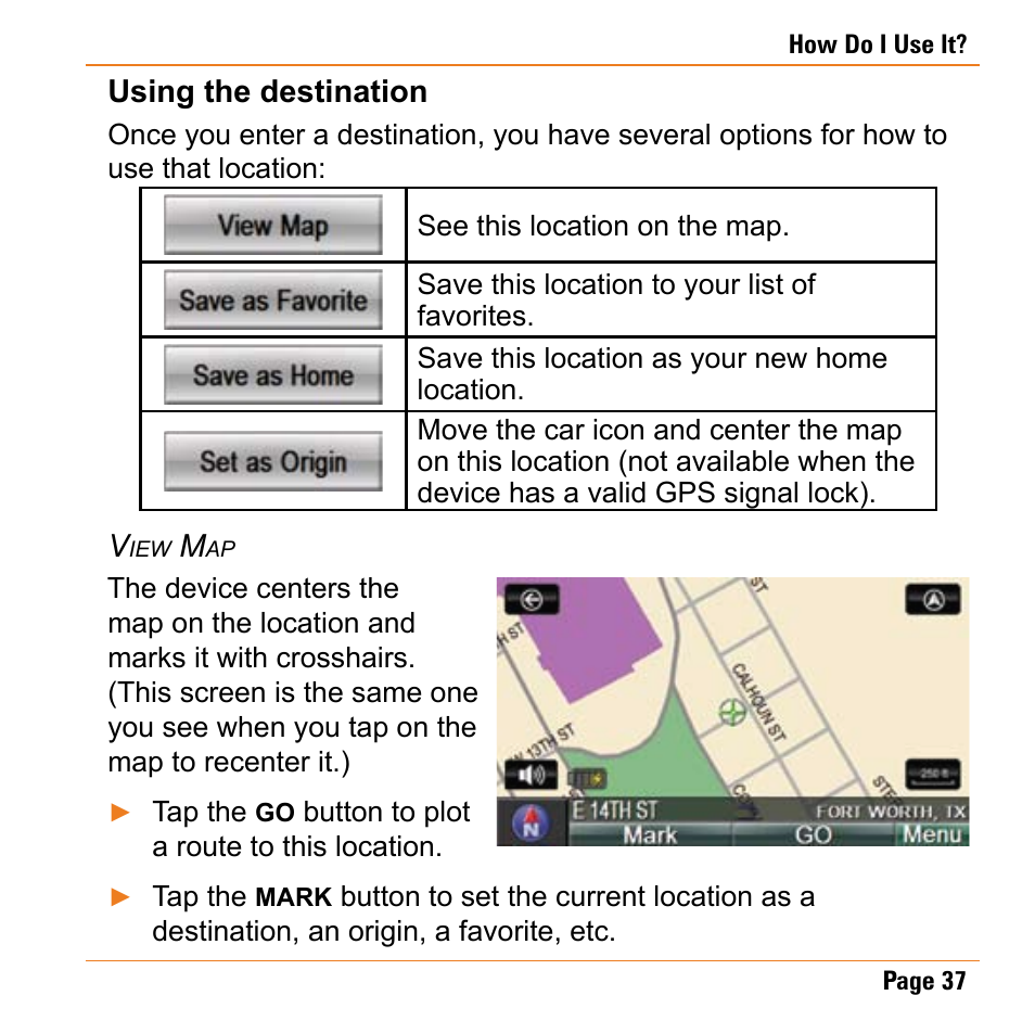 Using the destination, View map | Uniden TRAX430 User Manual | Page 37 / 84