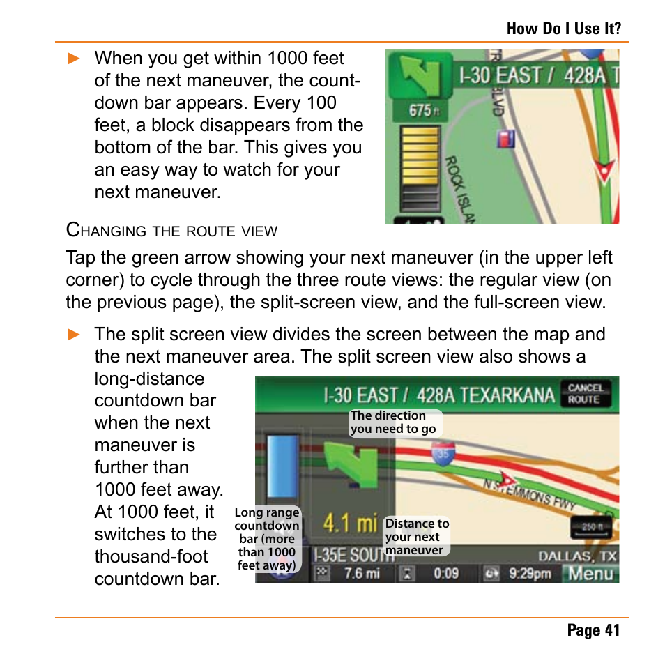 Changing the route view | Uniden TRAX430 User Manual | Page 41 / 84