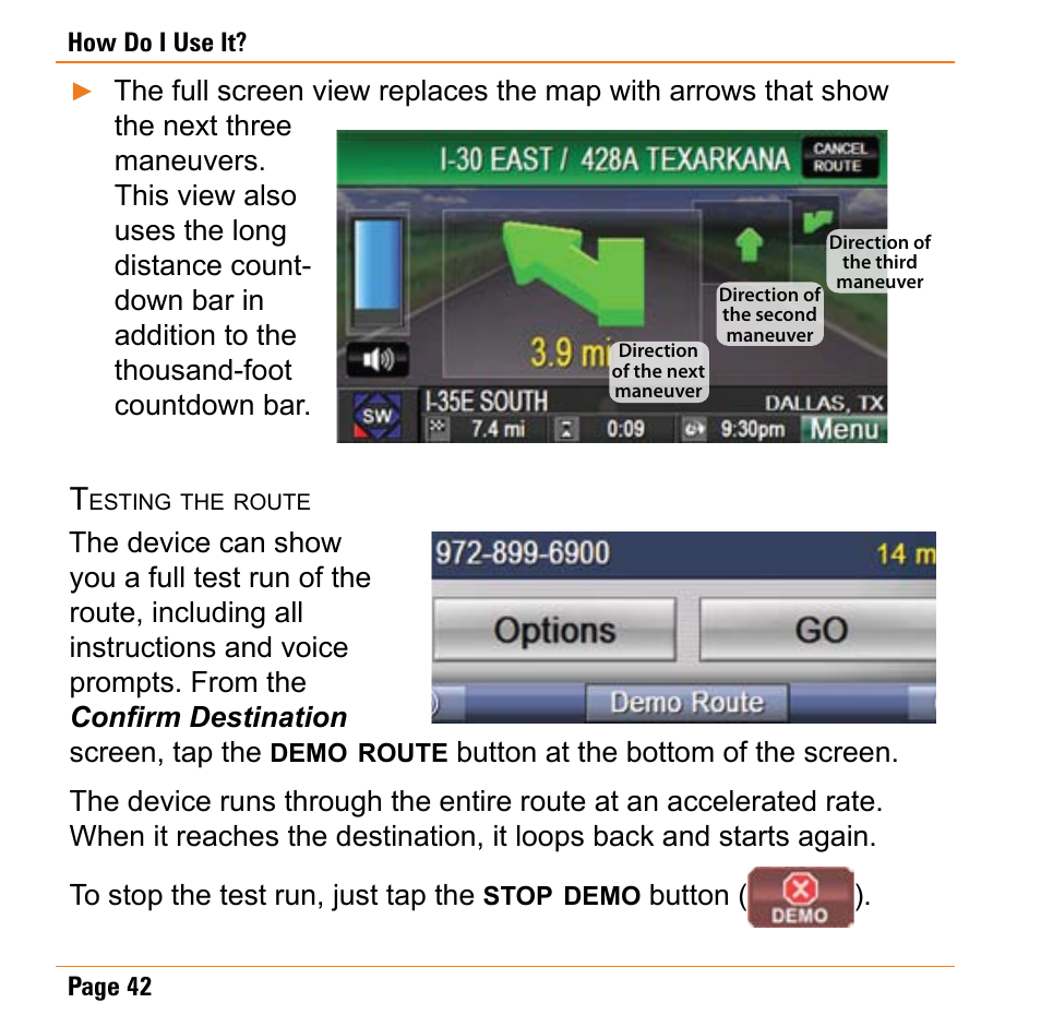 Testing the route | Uniden TRAX430 User Manual | Page 42 / 84