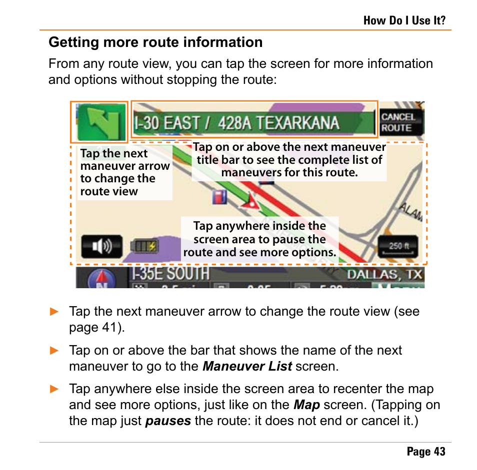 Getting more route information | Uniden TRAX430 User Manual | Page 43 / 84
