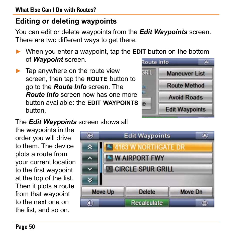 Editing or deleting waypoints | Uniden TRAX430 User Manual | Page 50 / 84