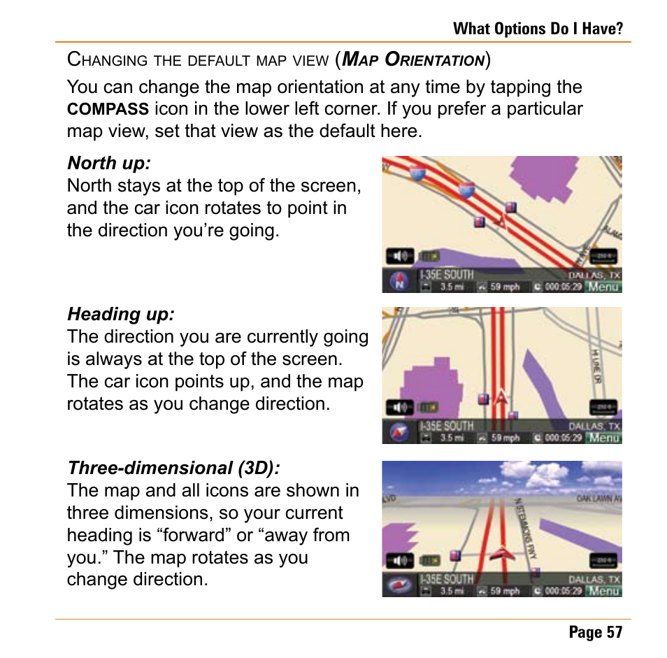 Changing the default map view (map orientation), Changing the default map view ( map, Orientation ) | Uniden TRAX430 User Manual | Page 57 / 84