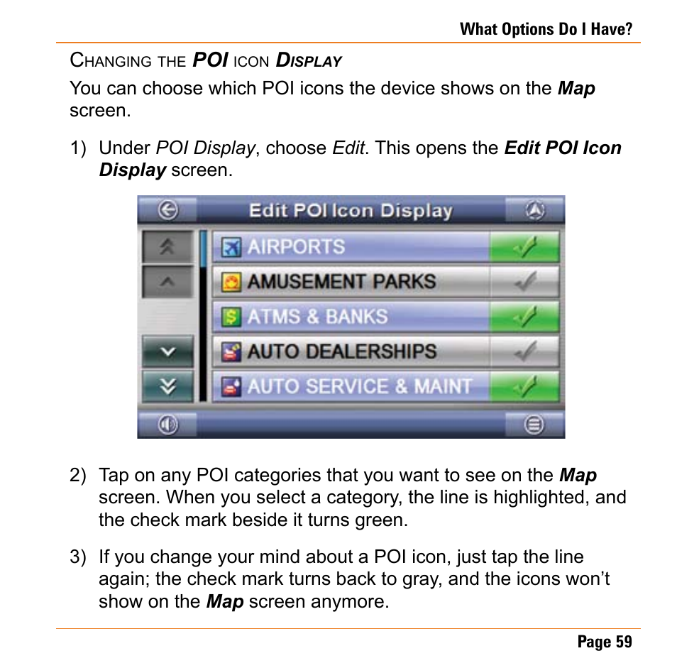 Changing the poi icon display | Uniden TRAX430 User Manual | Page 59 / 84
