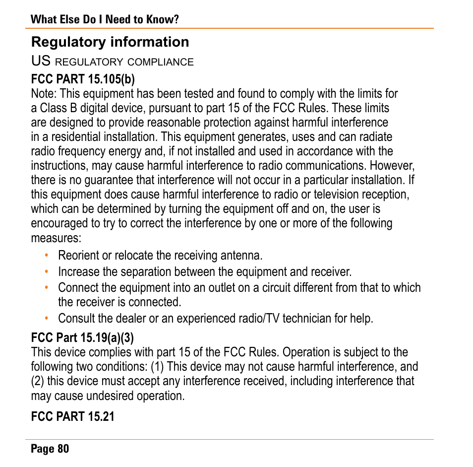Regulatory information, Us regulatory compliance | Uniden TRAX430 User Manual | Page 80 / 84