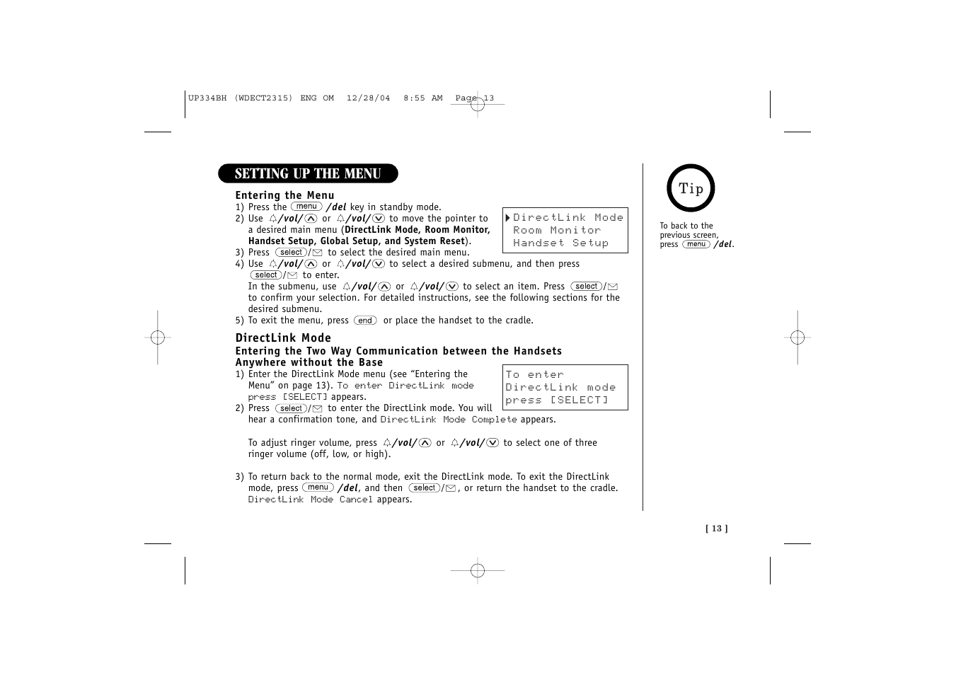 Setting up the menu | Uniden 2315 User Manual | Page 19 / 60