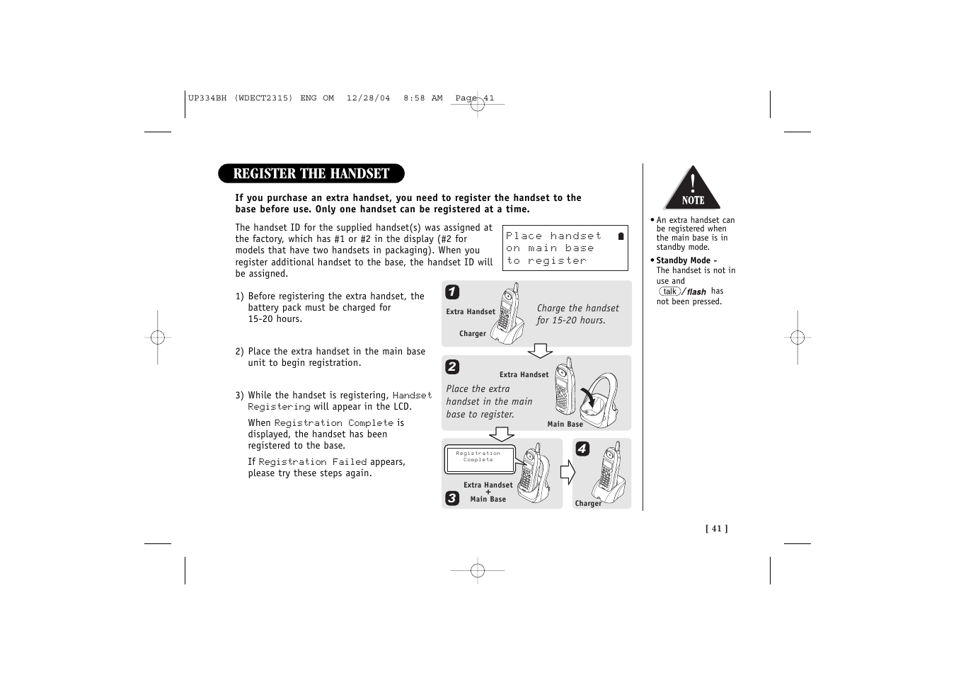 Register the handset | Uniden 2315 User Manual | Page 47 / 60