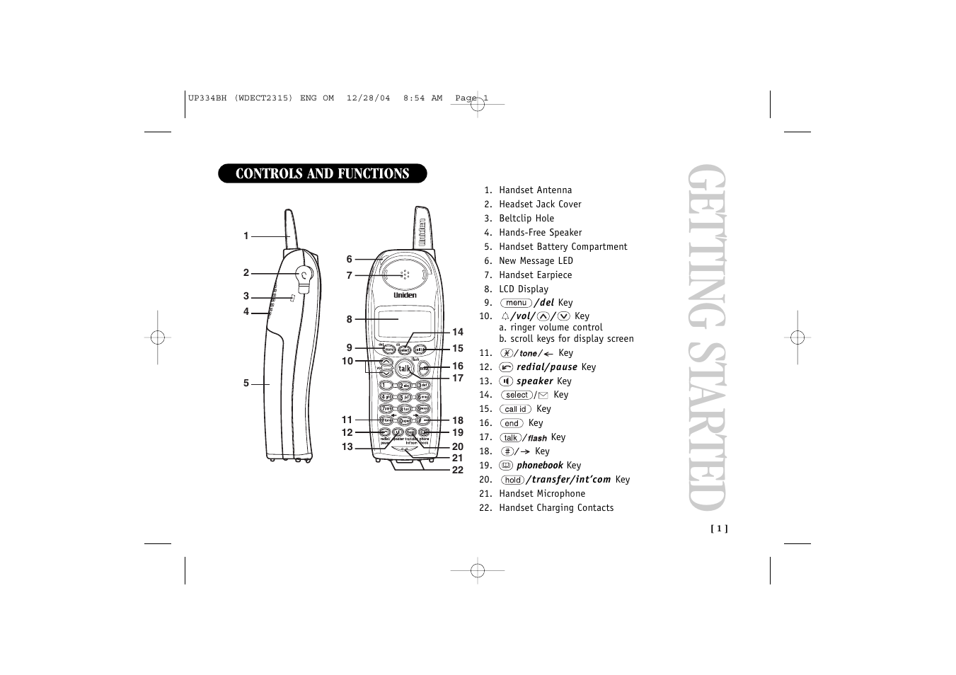 Getting st arted | Uniden 2315 User Manual | Page 7 / 60