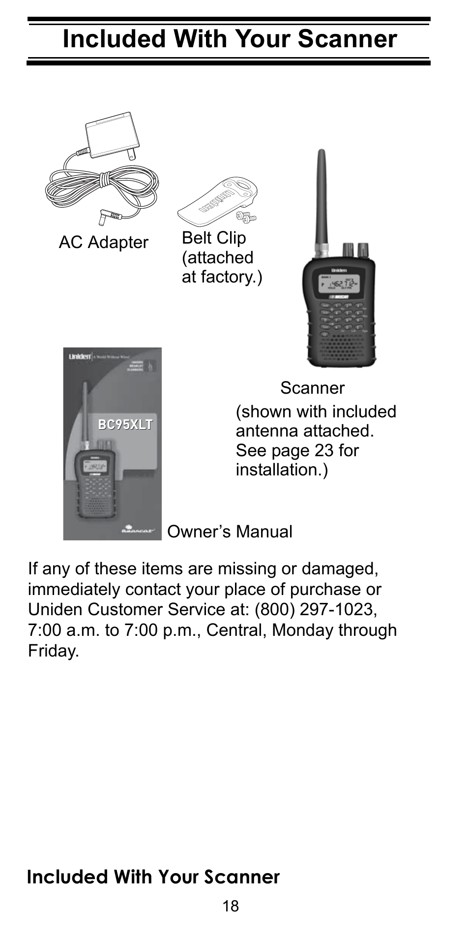 Included with your scanner, Setting up your scanner | Uniden BEARCAT BC95XLT User Manual | Page 18 / 64