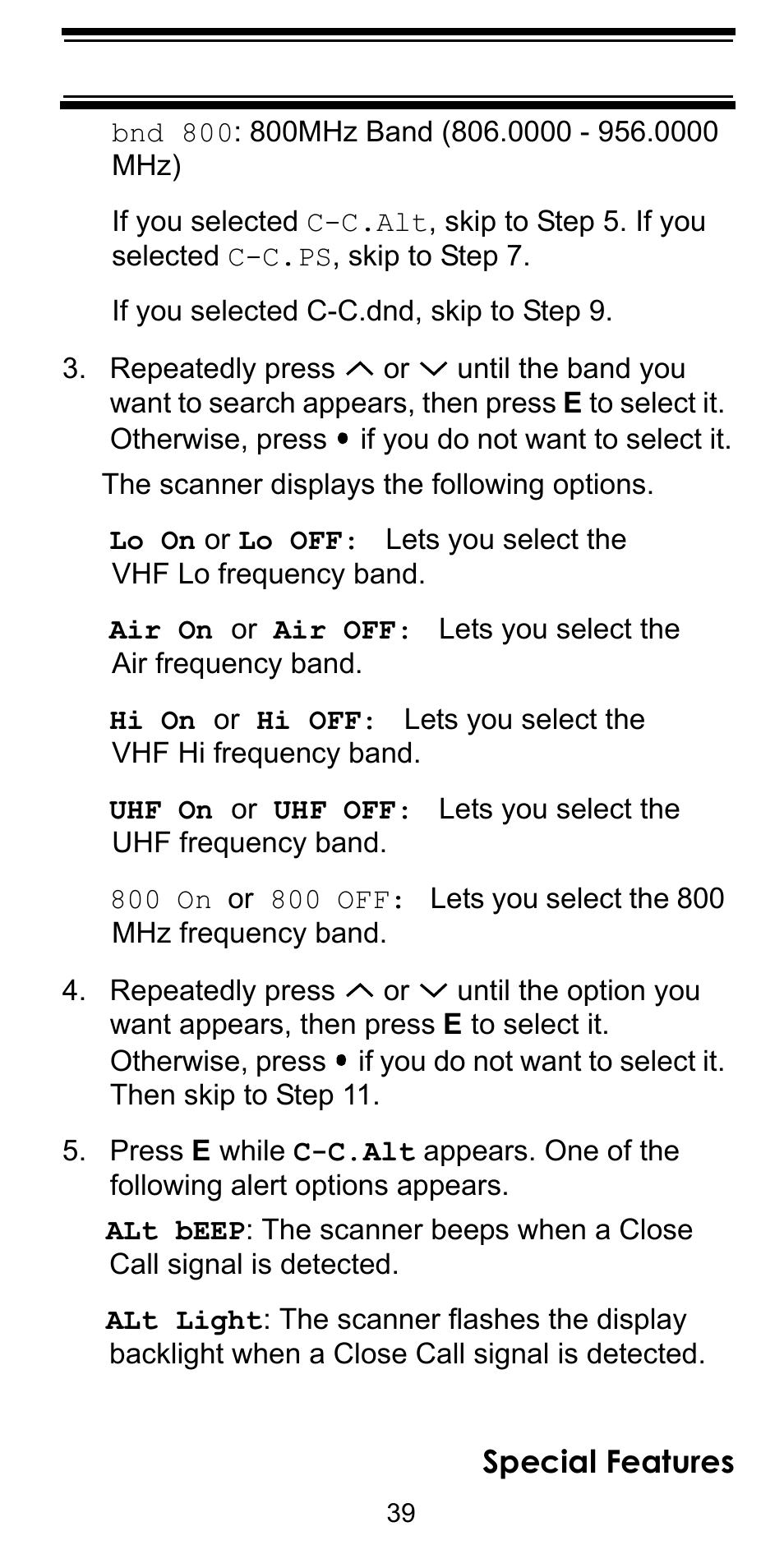 Special features | Uniden BEARCAT BC95XLT User Manual | Page 39 / 64