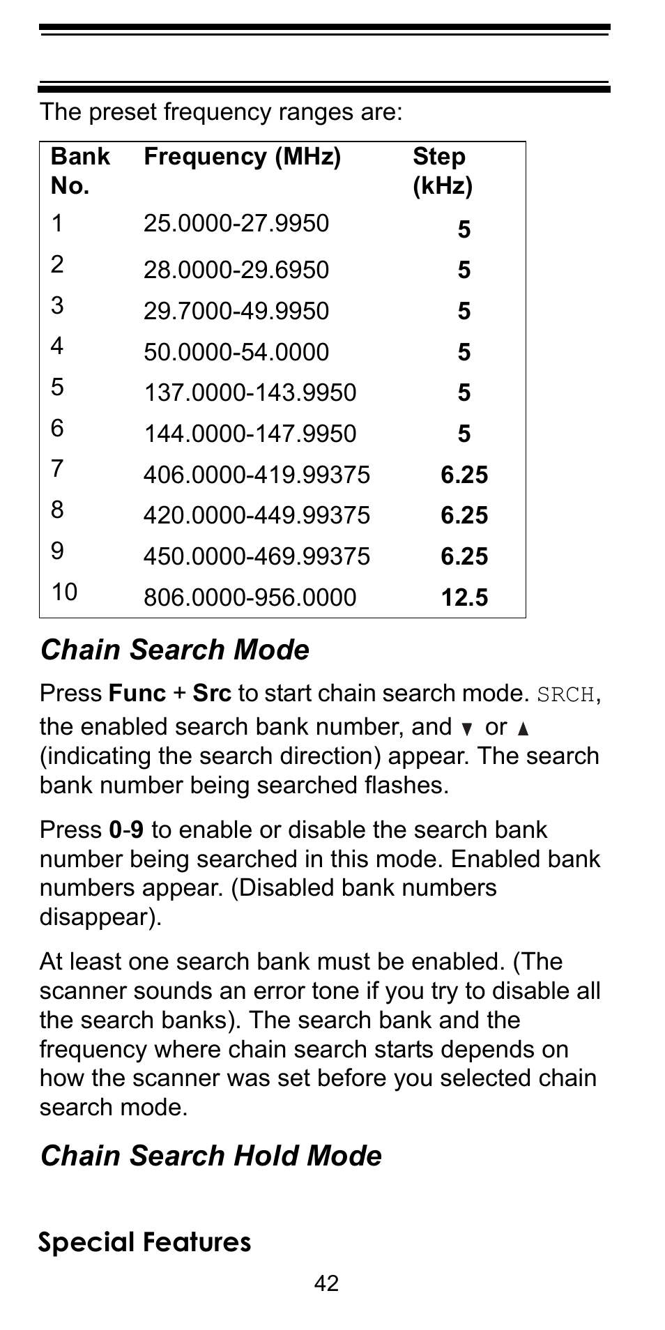 Chain search mode, Chain search hold mode, Special features | Uniden BEARCAT BC95XLT User Manual | Page 42 / 64