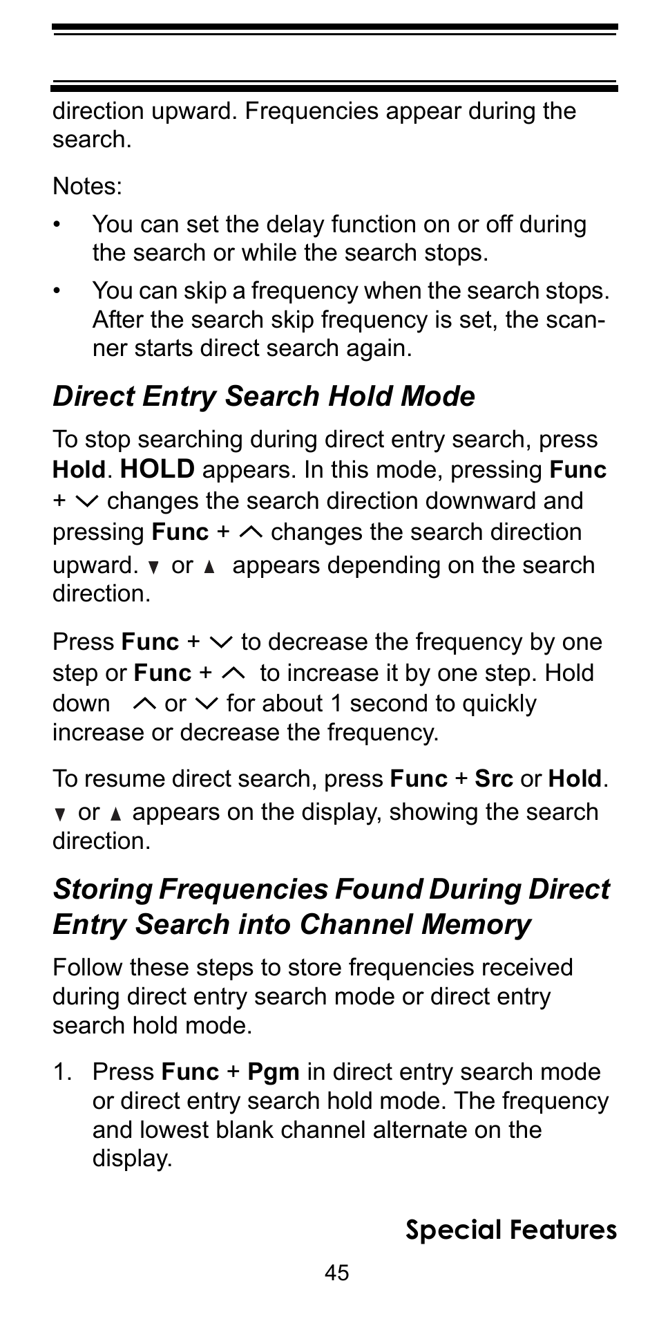 Direct entry search hold mode | Uniden BEARCAT BC95XLT User Manual | Page 45 / 64