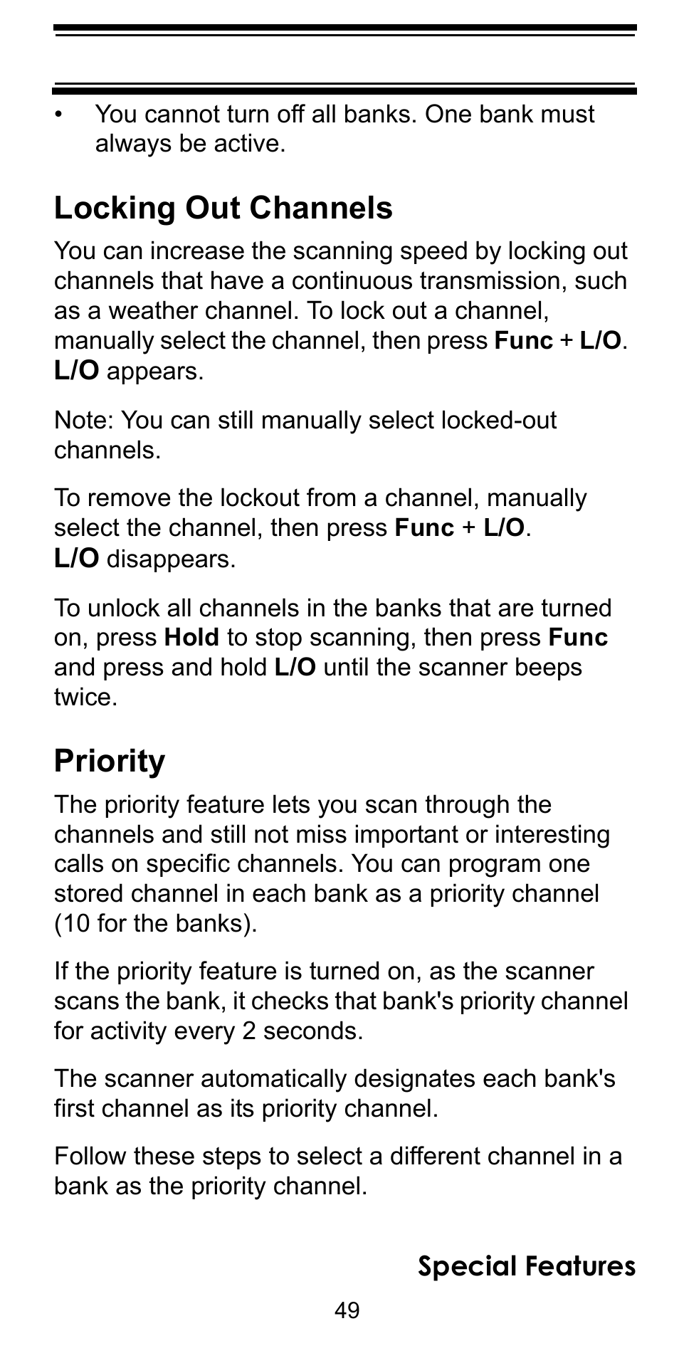 Locking out channels, Priority | Uniden BEARCAT BC95XLT User Manual | Page 49 / 64