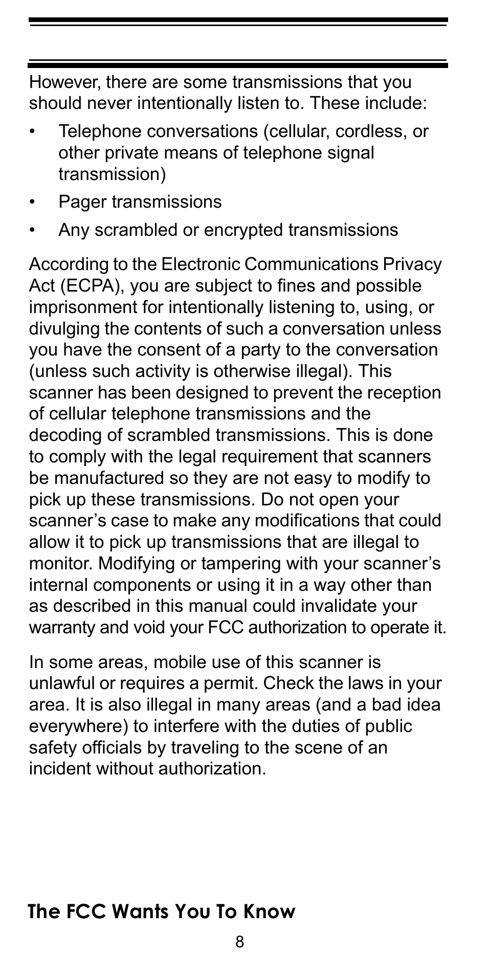 The fcc wants you to know | Uniden BEARCAT BC95XLT User Manual | Page 8 / 64