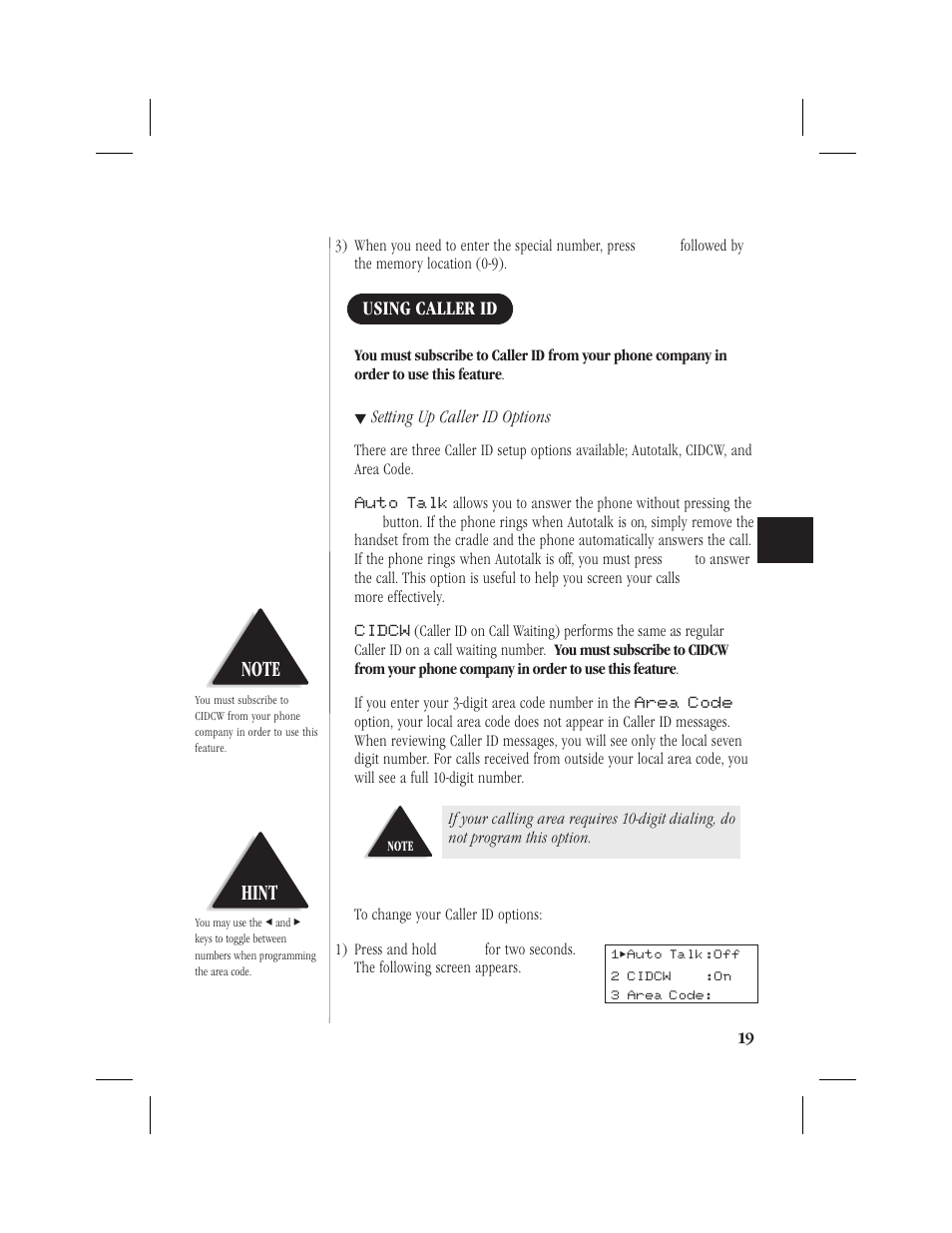 Hint, Using caller id | Uniden 1EXI7960 User Manual | Page 23 / 33