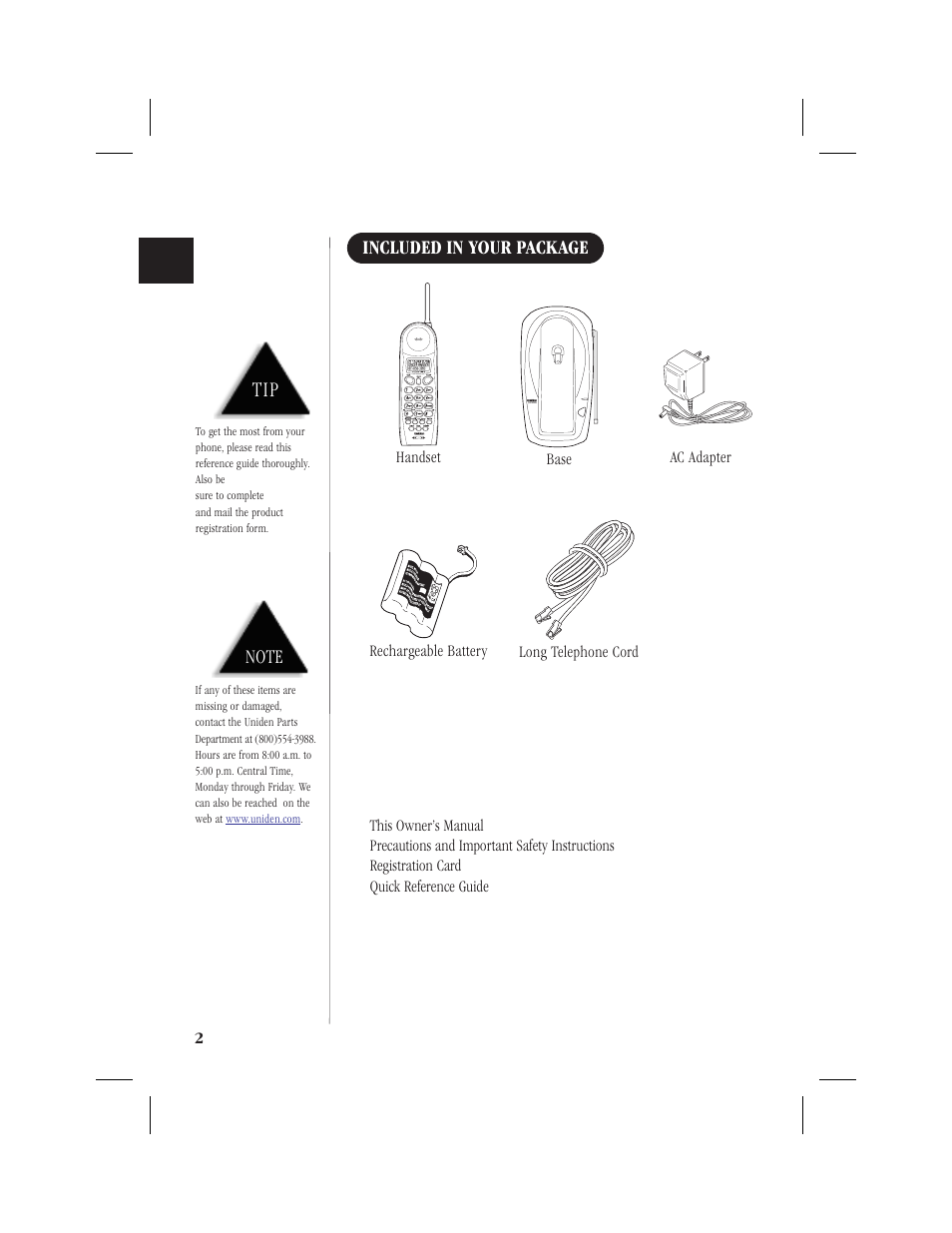 Included in your package | Uniden 1EXI7960 User Manual | Page 6 / 33