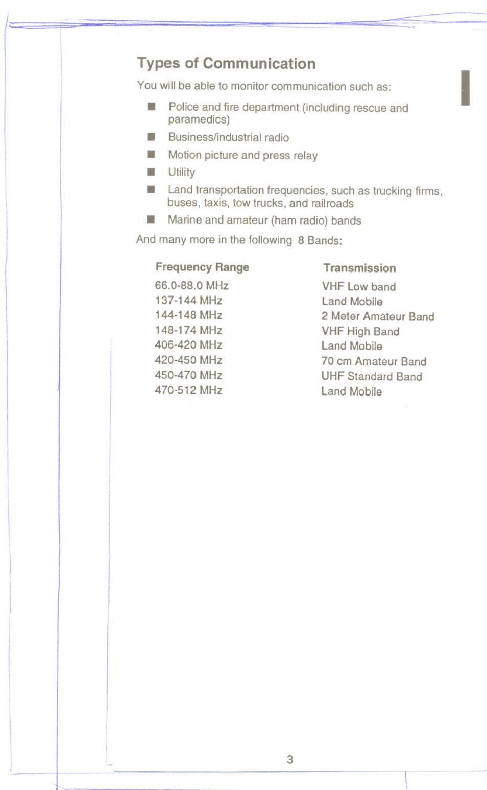 Types of communication | Uniden UBC60XLT User Manual | Page 5 / 28