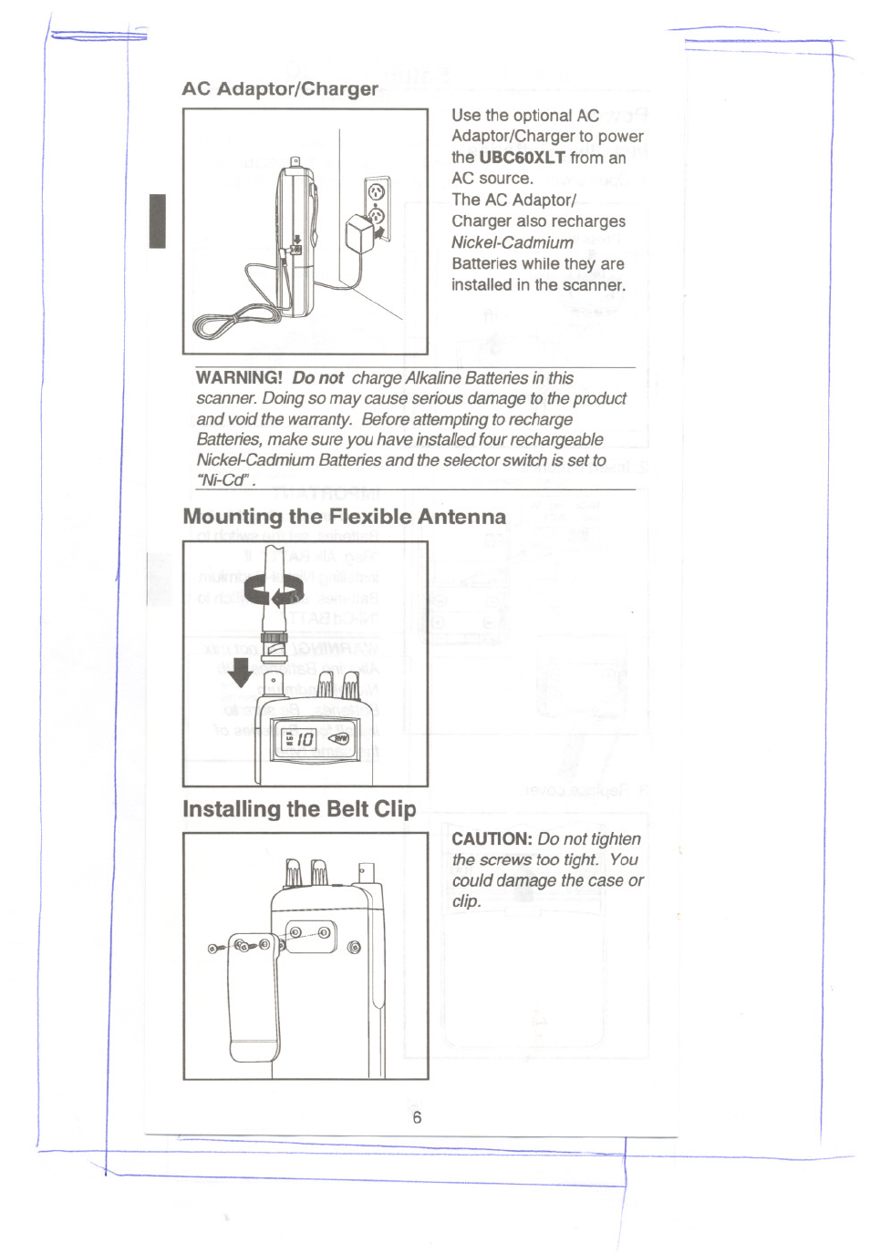 Ac adaptor/charger, Ac/dc adaptor/charger | Uniden UBC60XLT User Manual | Page 8 / 28