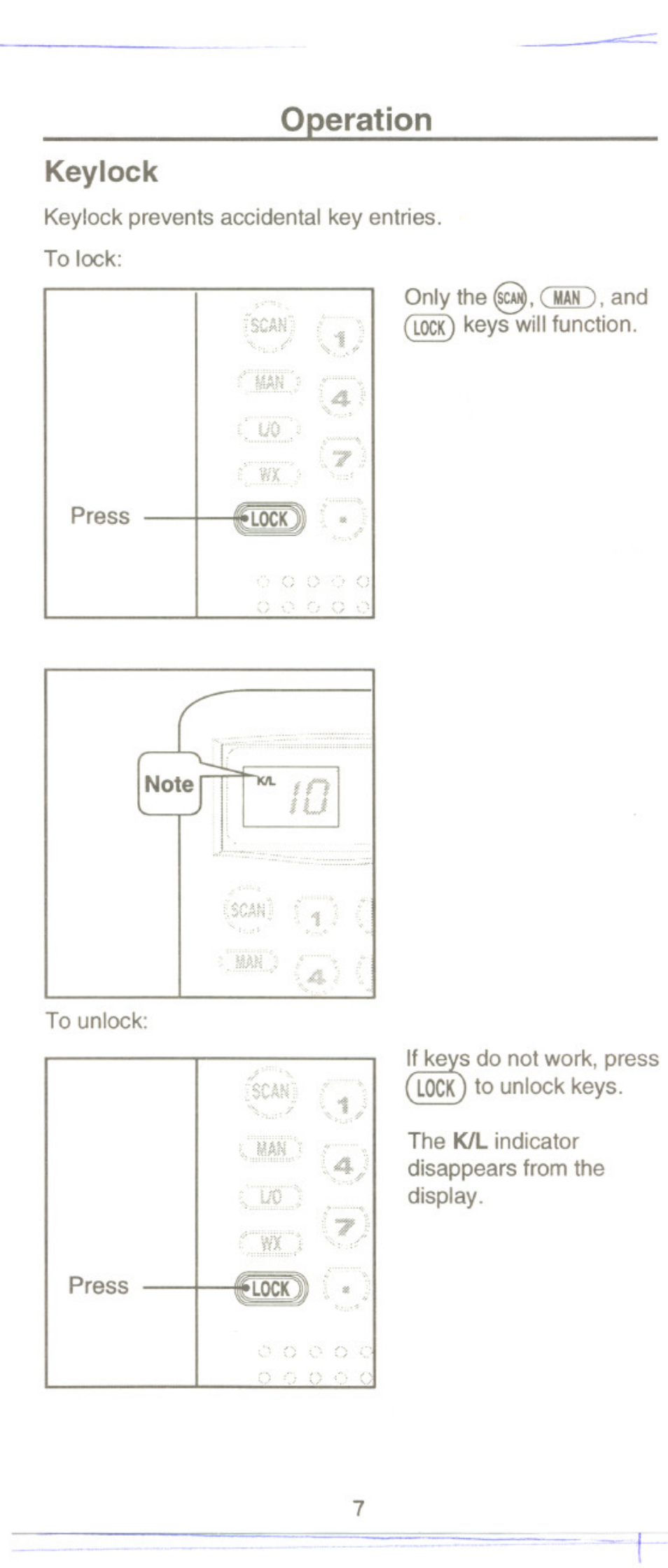 Operation, Keylock, Operation keylock | Uniden UBC60XLT User Manual | Page 9 / 28