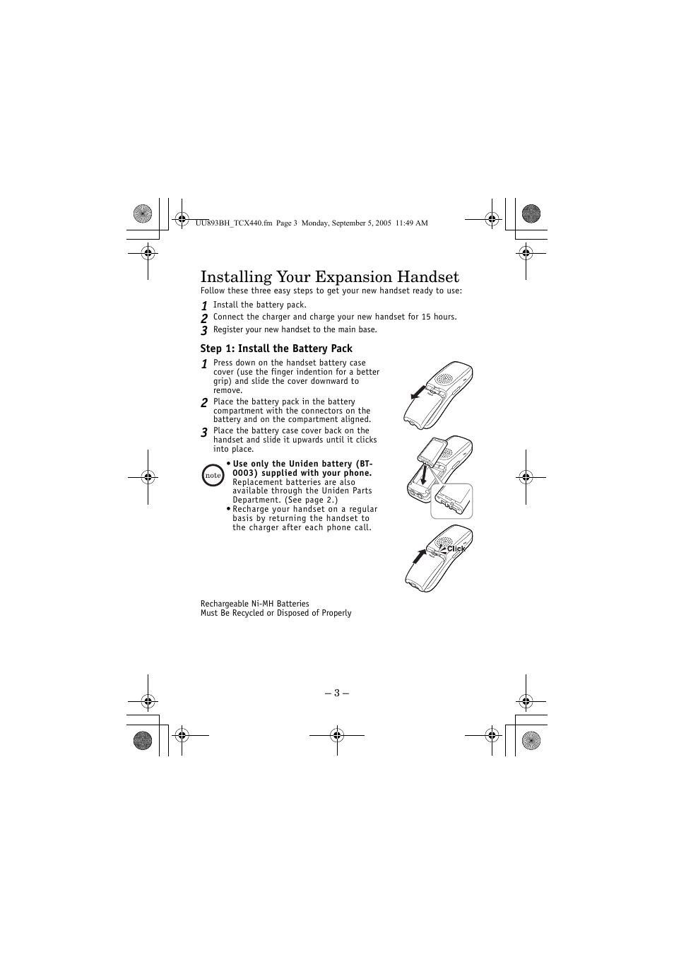 Installing your expansion handset | Uniden TCX4 User Manual | Page 3 / 16