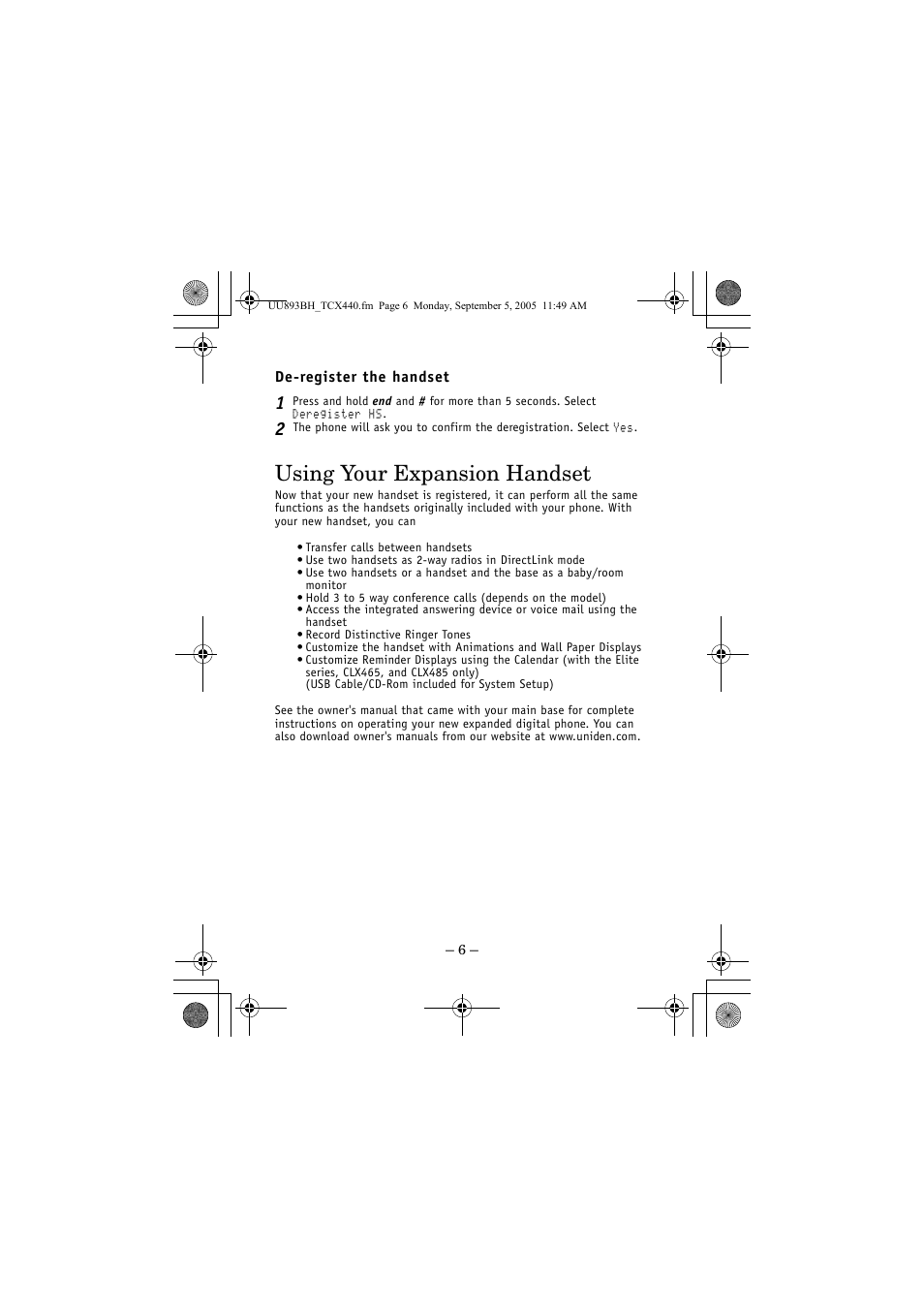 Using your expansion handset | Uniden TCX4 User Manual | Page 6 / 16