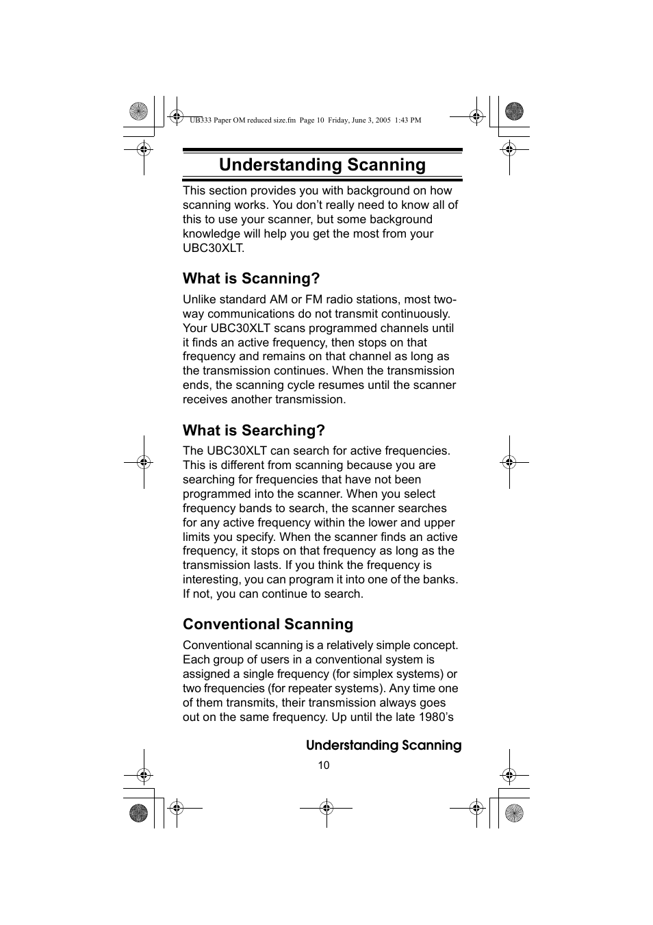 Understanding scanning, What is scanning, What is searching | Conventional scanning | Uniden UBC30XLT User Manual | Page 10 / 40