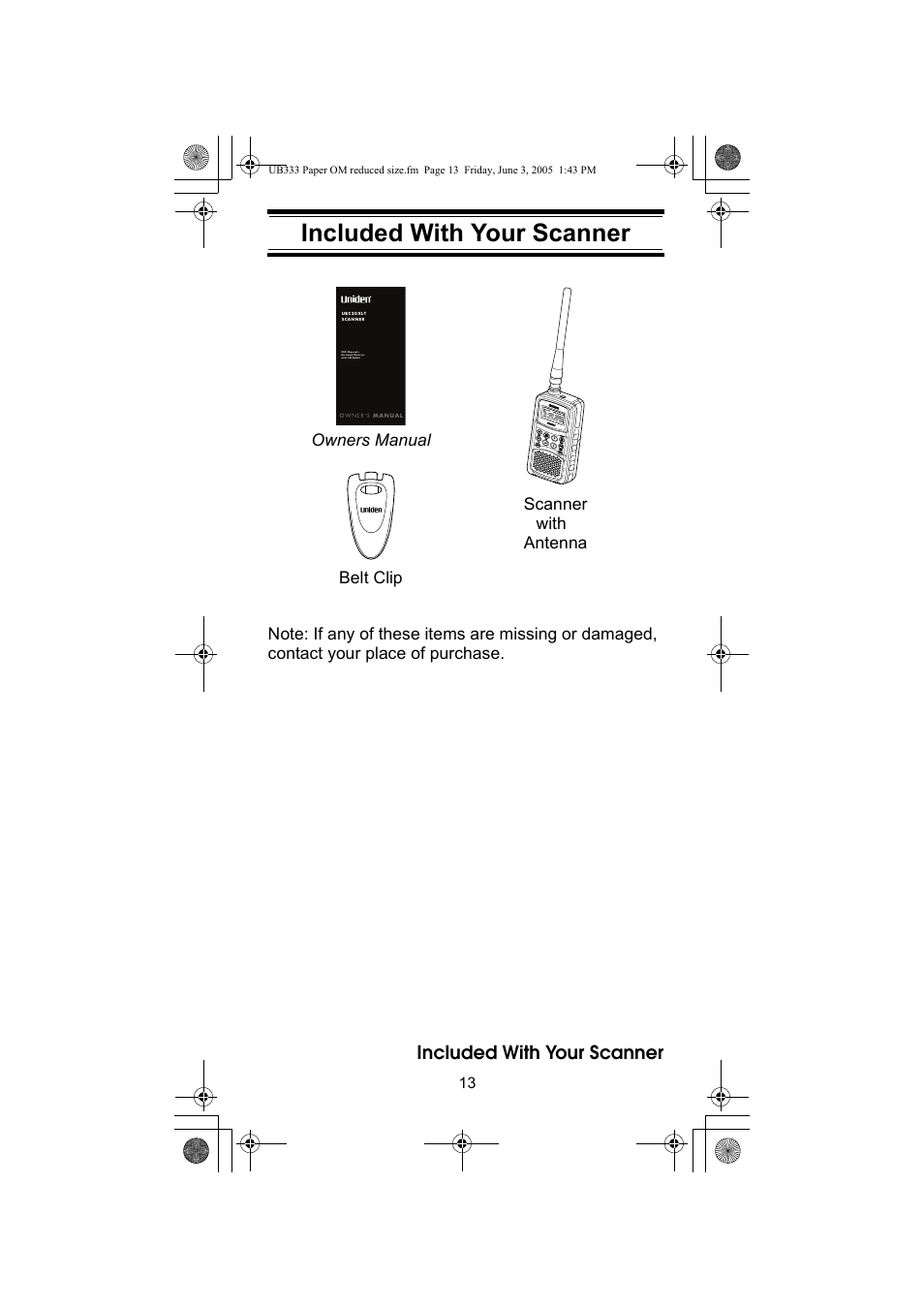 Included with your scanner | Uniden UBC30XLT User Manual | Page 13 / 40