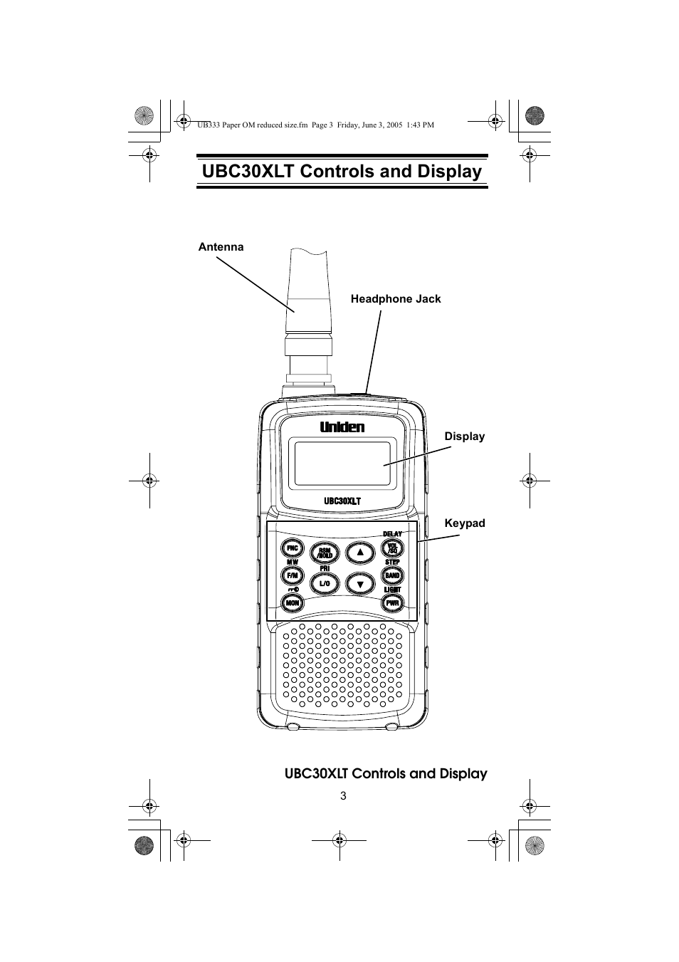 Ubc30xlt controls and display | Uniden UBC30XLT User Manual | Page 3 / 40