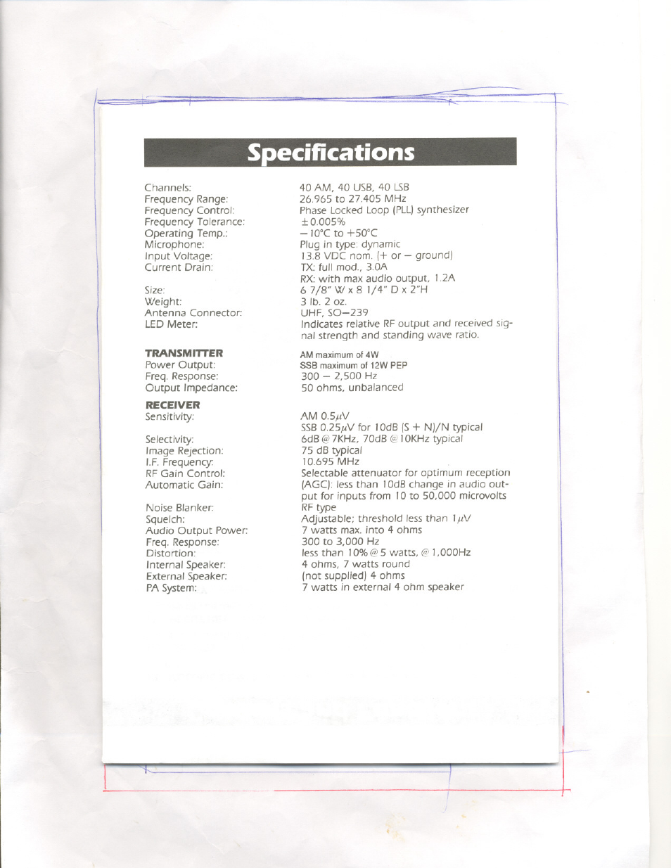 Specifications | Uniden PRO 640XL User Manual | Page 10 / 12