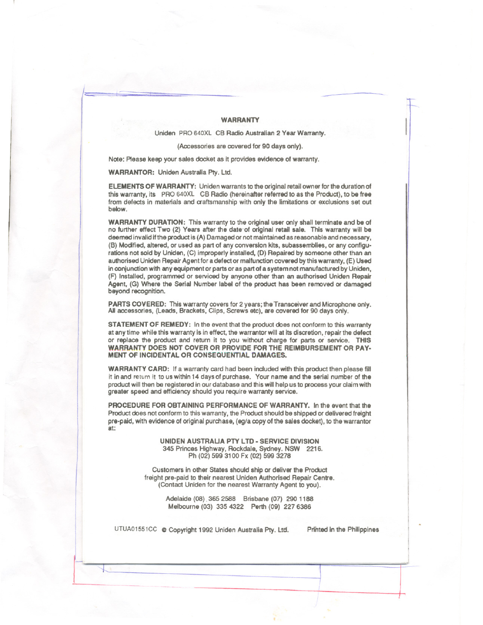 Uniden PRO 640XL User Manual | Page 12 / 12
