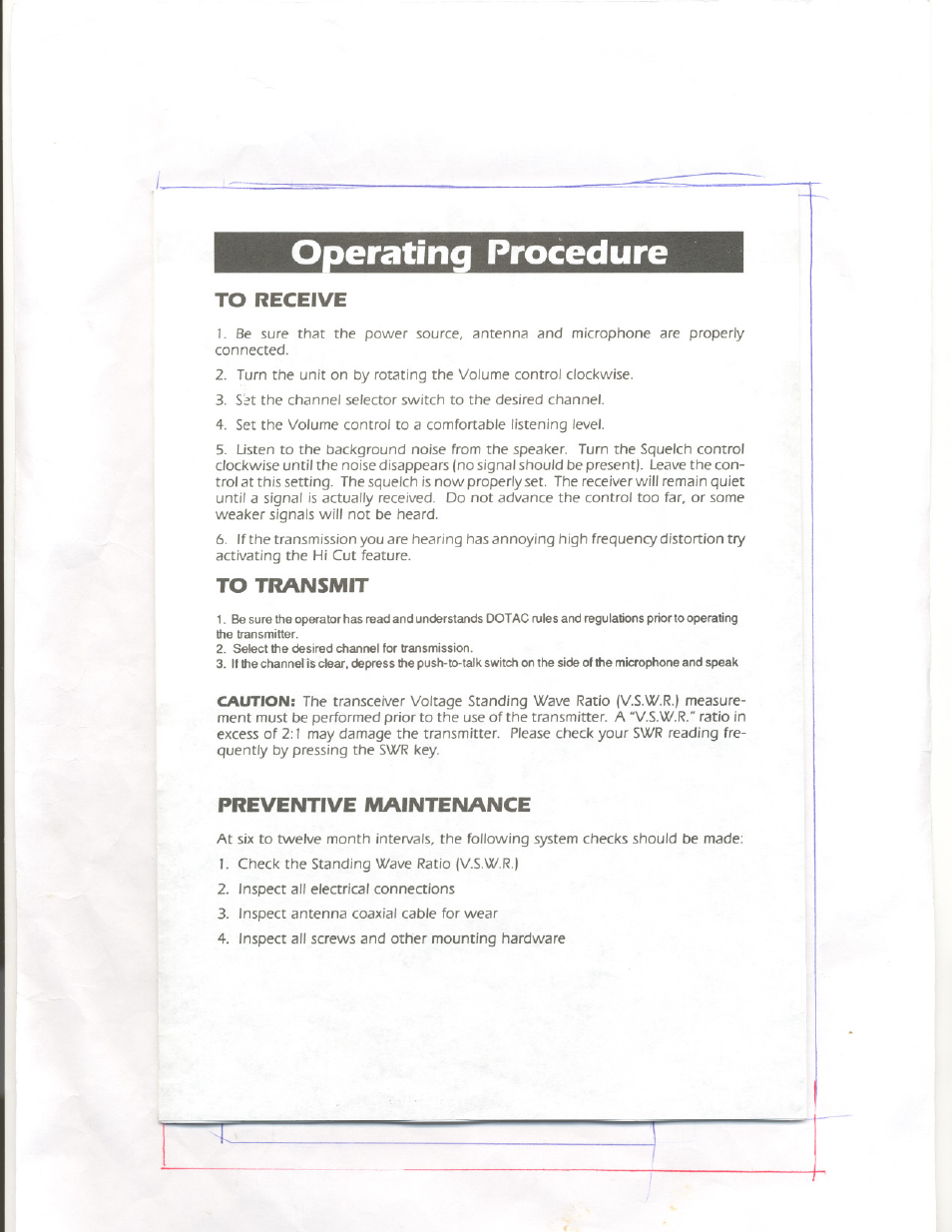 Operatinq procedure, To receive, To transmit | Preventive maintenance | Uniden PRO 640XL User Manual | Page 7 / 12