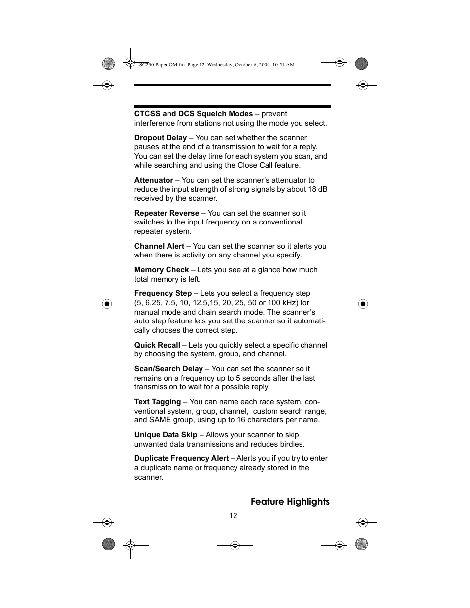 Uniden SC230 User Manual | Page 12 / 99