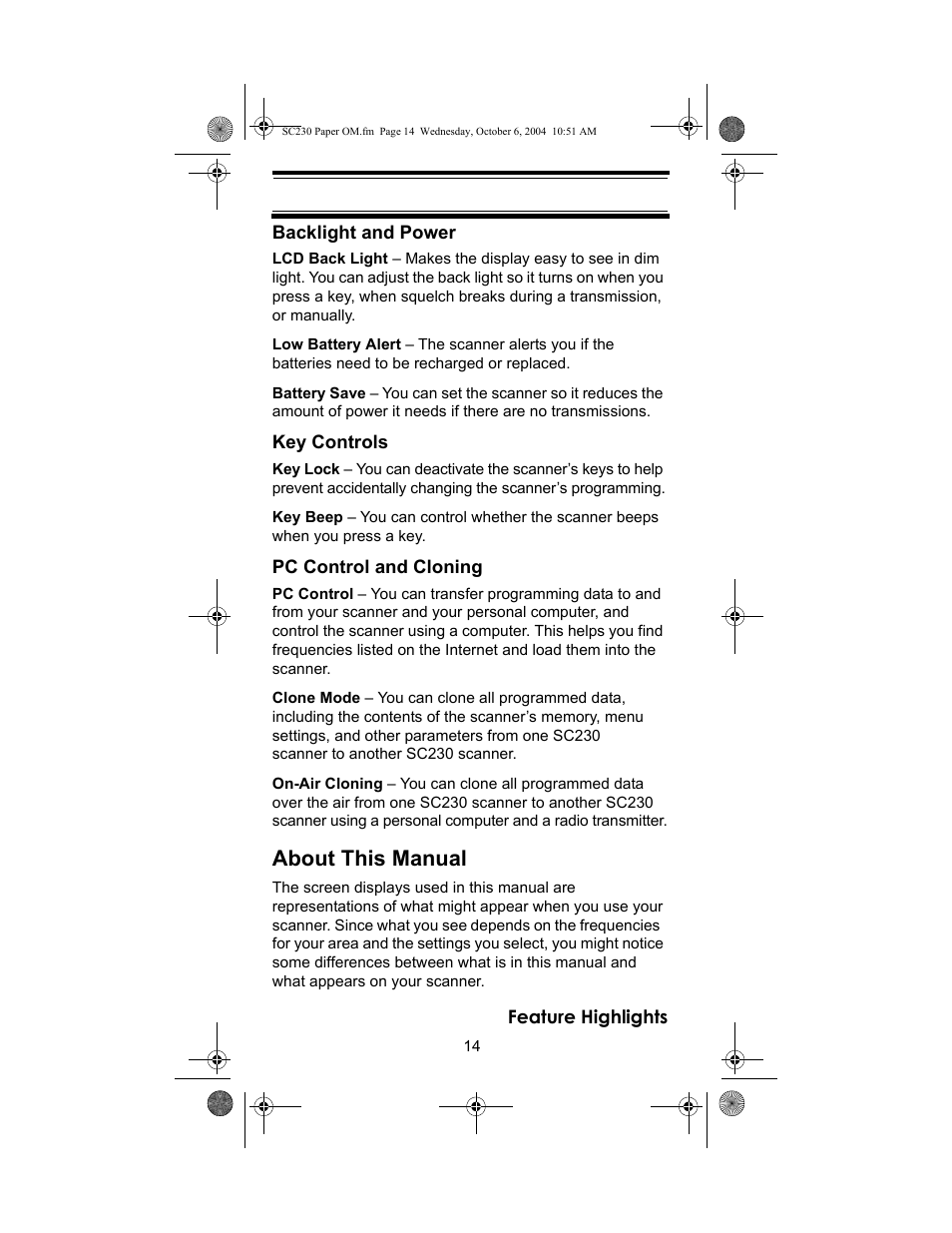 About this manual | Uniden SC230 User Manual | Page 14 / 99