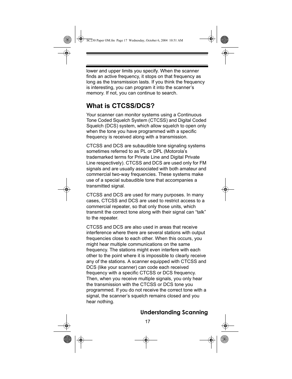 What is ctcss/dcs | Uniden SC230 User Manual | Page 17 / 99