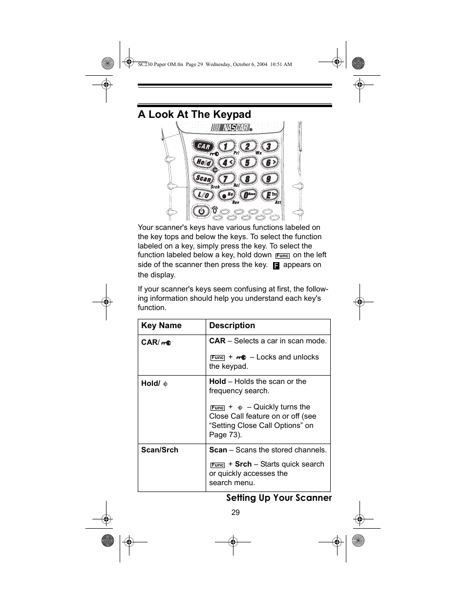 A look at the keypad | Uniden SC230 User Manual | Page 29 / 99
