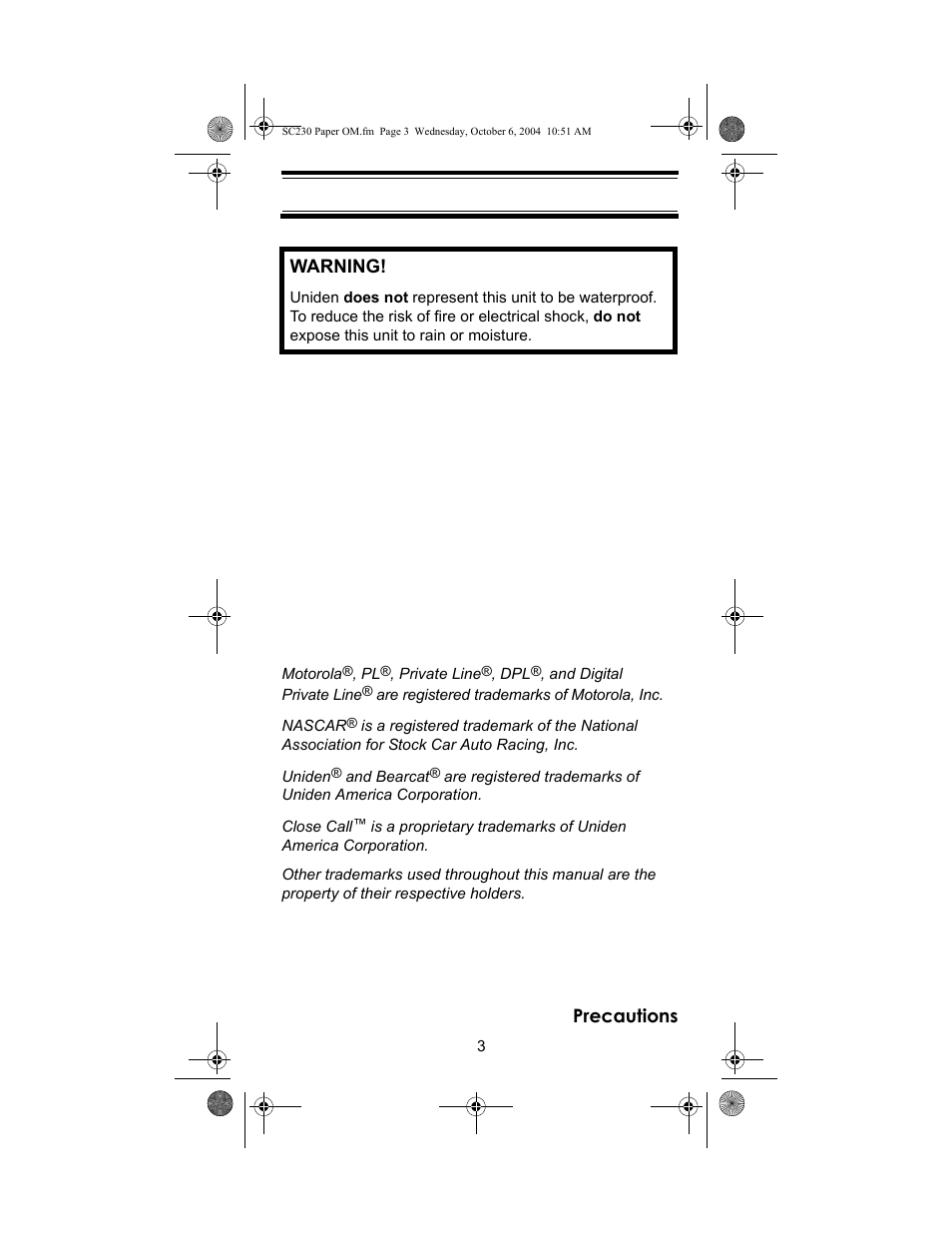 Uniden SC230 User Manual | Page 3 / 99