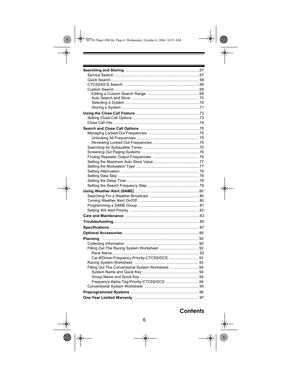 Uniden SC230 User Manual | Page 6 / 99