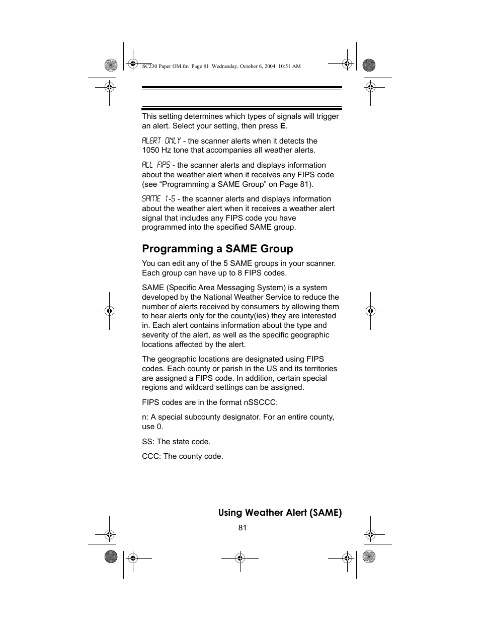 Programming a same group | Uniden SC230 User Manual | Page 81 / 99