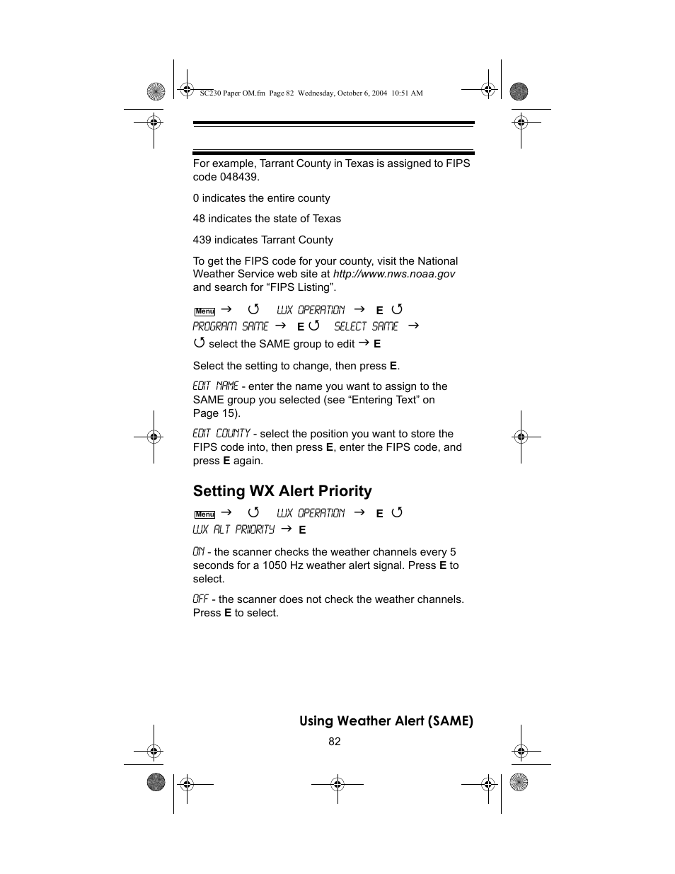 Setting wx alert priority | Uniden SC230 User Manual | Page 82 / 99