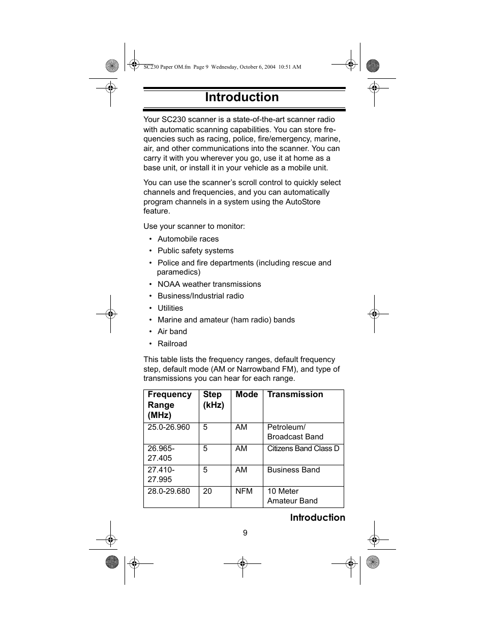 Introduction | Uniden SC230 User Manual | Page 9 / 99