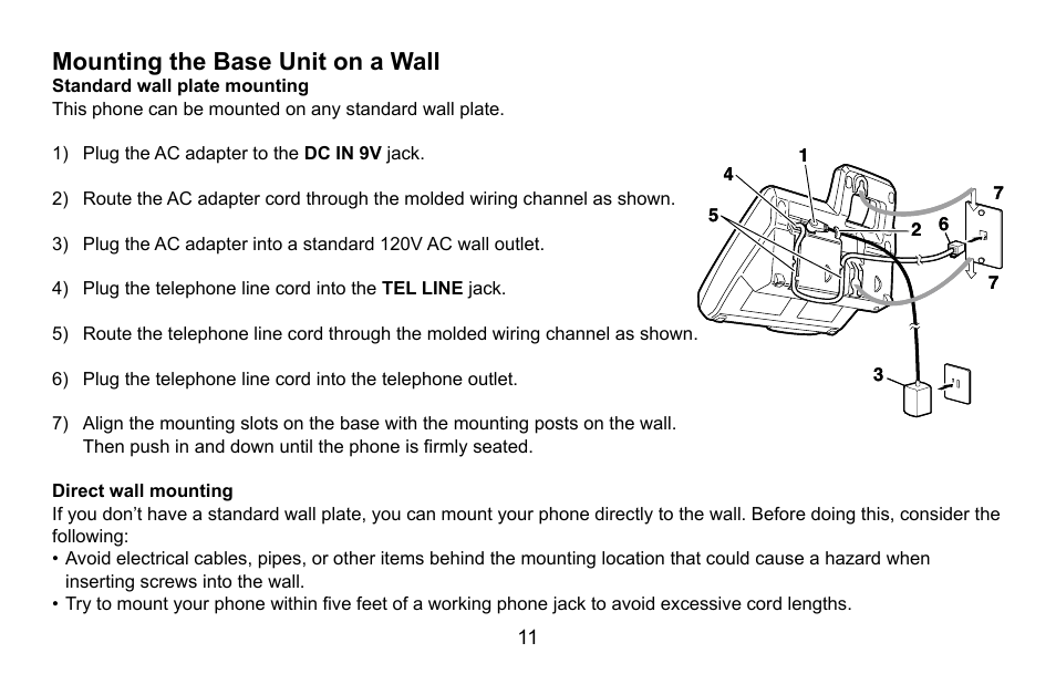 Mounting the base unit on a wall, Mounting.the.base.unit.on.a.wall | Uniden DXAI5688 User Manual | Page 12 / 68