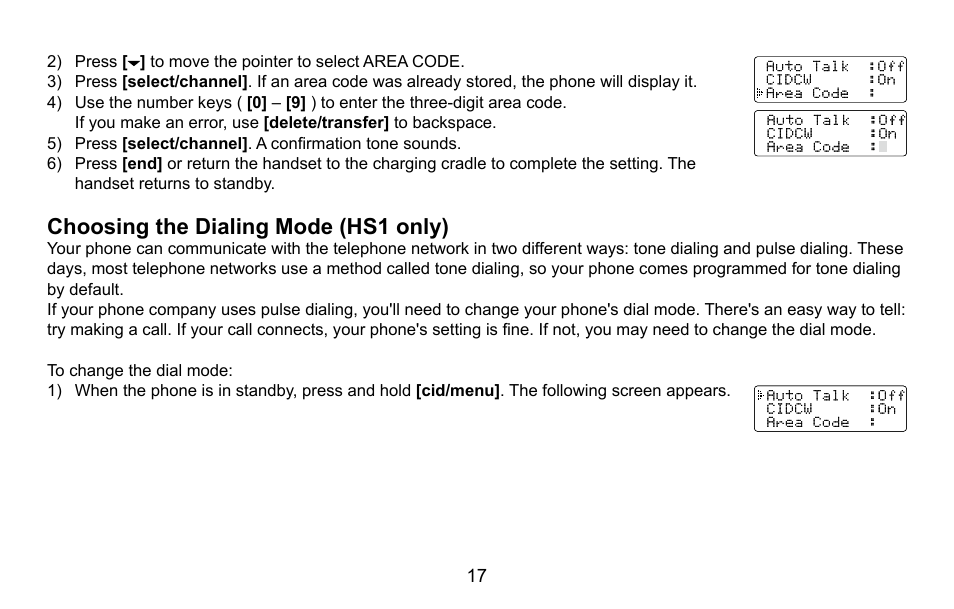 Choosing the dialing mode (hs1 only), Choosing.the.dialing.mode.(hs1.only) | Uniden DXAI5688 User Manual | Page 18 / 68